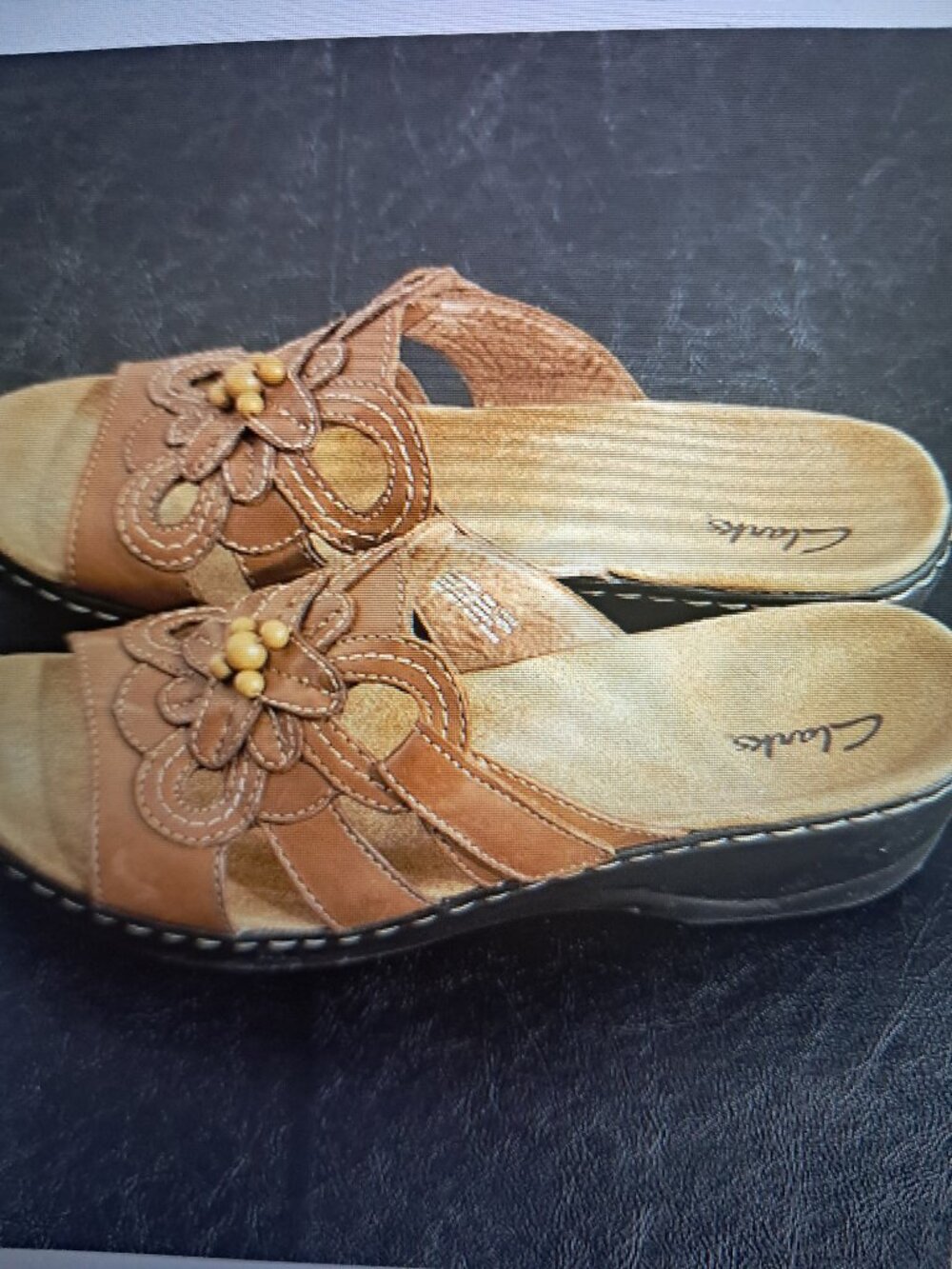Clarks Lexi Slide Leather Strappy Dark Tan Size 9.5M Sandal - Picture 4 of 8